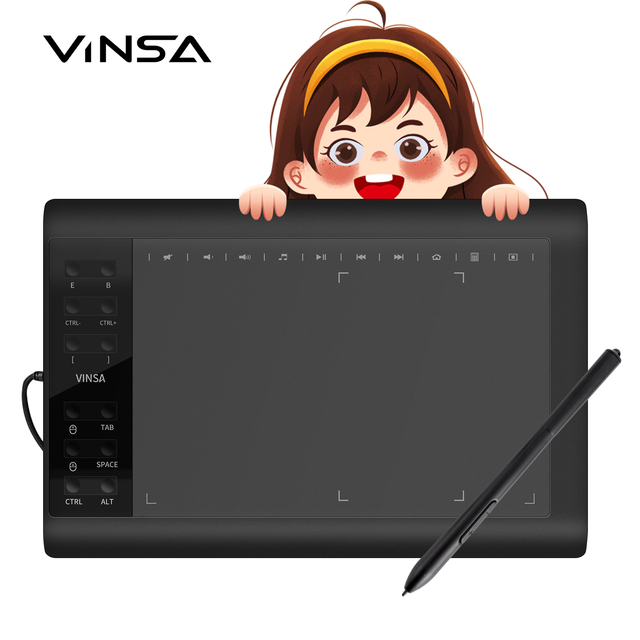 Vinsa 1060Plus Interactive Drawing Tablet 10X6 Inch for Animator With Battery-Free Stylus Graphic Pen Tablet