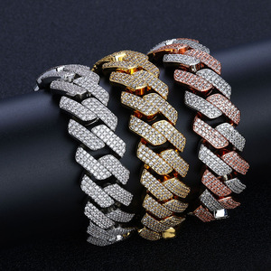 20mm Rose Gold With Silver Plated Cuban Link Chain Hip Hop Iced Out Diamond Bracelet Necklace Fine Jewelry for <b>Men</b> Women - Product Image 4