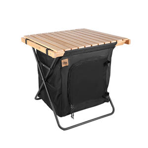 Armoire de rangement pliable d'extérieur Kzm en bois massif, table de camping portable grande capacité avec étagère et crochets - Product Image 5