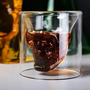Tazas de café de cristal de doble pared transparente, tazas de cerveza de cristal de calavera de pirata