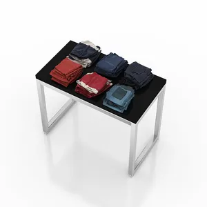 Retail chain brand clothes shops wooden top advertising clothing jeans product table display stand