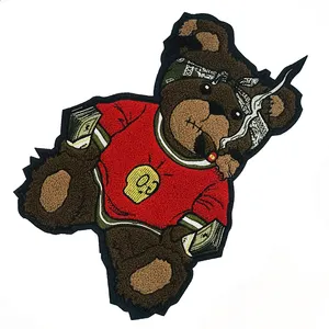 Chenille-Parche bordado de oso de dibujos animados, personalizado, tamaño grande 32x21CM, chenilla