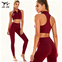 JIEJIN-Ensemble 2 pièces pour femme, vêtements de sport, haut court, entraînement, évacuation de l'humidité, séchage rapide, fitness, sport, yoga