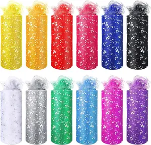 12 pezzi arcobaleno Glitter Tulle rotoli rotoli tessuto di rete lucido paillettes Tulle nastro tessuto artigianale per gonne Tutu cucito