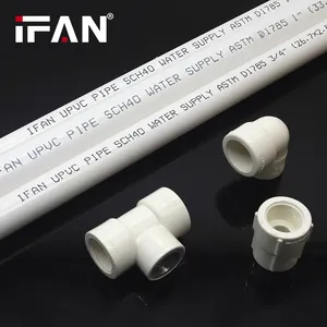 Connecteur de joint de matériaux de plomberie de filetage en PVC IFAN blanc 1/2-2 pouces douille coude té raccord de tuyau UPVC