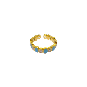 Fashion <b>Rings</b> 316L Stainless Steel PVD Gold Plating Blue Enamel Inlay <b>Adjustable</b> <b>Size</b> For Women Men Jewelry - Product Image 2