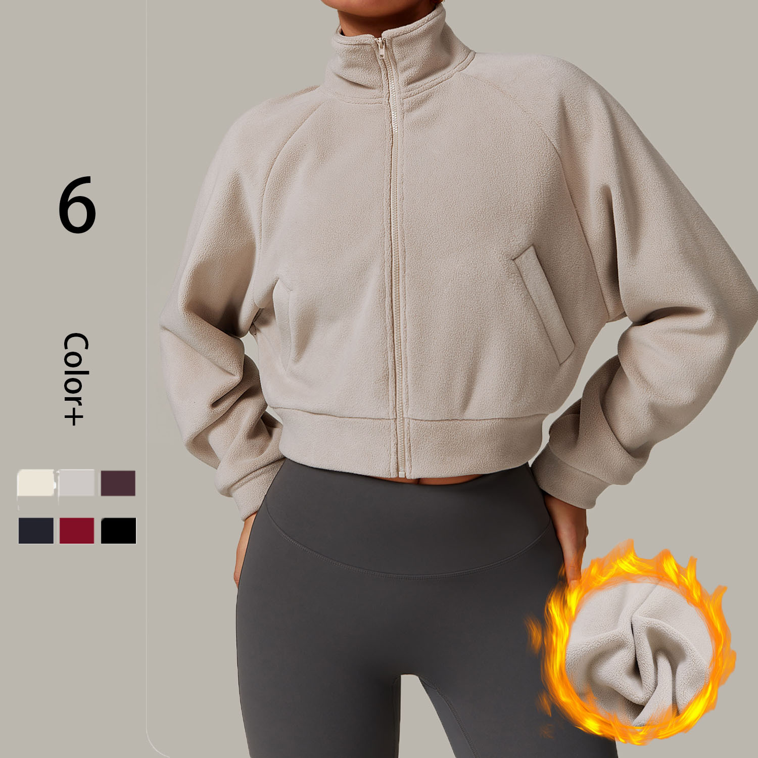 Women Fashion Stand Collar Wind Proof Gym Jacket Lady Thick Pocket Warm Fitness Top Female Casual Zipper Yoga Coat