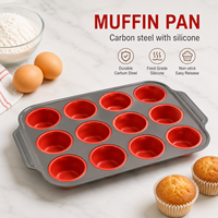 Moule à muffins 12 cavités, en acier au carbone avec des moules antiadhésifs en silicone pour un démoulage facile