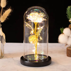 Valentine's Day Gift Artificial <strong>Flower</strong> <strong>Rose</strong> In Glass Dome With Led Lights Gold Foil Laser Forever <strong>Rose</strong> <strong>Flower</strong> Table Decoration - Product Image 4