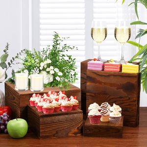 <span class=keywords><strong>Lot</strong></span> de 6 supports de présentation en <span class=keywords><strong>bois</strong></span> rustique pour gâteaux et cupcakes, rehausseurs alimentaires carrés pour buffet, caisses en <span class=keywords><strong>bois</strong></span> - Product Image 4