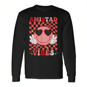 Camiseta de manga larga Amistad Vibes Smile Face con diseño a cuadros rojos - Product Image 2