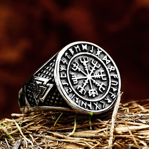 Bagues en acier inoxydable pour hommes, soldat en acier, mystérieux, nordique, Viking, Rune, Punk, SS8-885R - Product Image 3