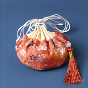 Flower Pattern Drawstring Jewelry Makeup <b>Bag</b> with Tassel <b>Women</b> Retro Storage <b>Pouch</b> Necklace Organizer Fabric Purse Empty Sachet - Product Image 3