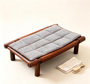 Luxury Calming <b>Dog</b> <b>Bed</b> Sherpa Fleece Solid Wood Frame Waterproof PU Leather Elevated Pet <b>Bed</b> Manufacturer China - Product Image 1