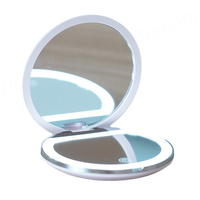 Round Mini Travel Pink Small White Portable Foldable Makeup Led Pocket Mirror with Light