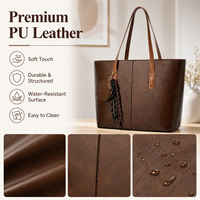 Tas Tote Wanita Kulit PU Vintage Custom Kapasitas Besar dengan Resleting dan Kantong Koin Grosir OEM Label Pribadi