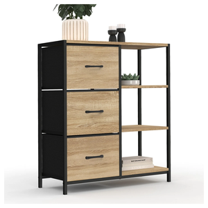 Storage <b>Cabinet</b> Contemporary Vintage Living Room 3-Tier <b>Cabinet</b> Metal Furniture Multi-purpose <b>Cabinet</b> with Drawers - Product Image 3