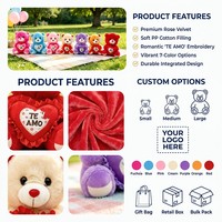 Grand ours en peluche brodé cœur « JE T'AIME » 7 couleurs, personnalisable, en mousse à mémoire de forme, 31-50 cm, unisexe