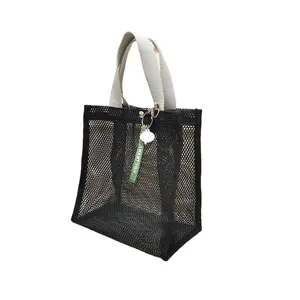 Promotional Custom Logo Polyester Nylon Mesh Bag With Handle Shopping Bag Beach Bag