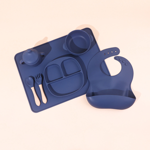 Biểu tượng tùy chỉnh du lịch BPA cấp thực phẩm miễn phí bé bộ đồ ăn Silicone hút tấm Bát trẻ em hiện đại ăn Silicone bé ăn Bộ - Product Image 2