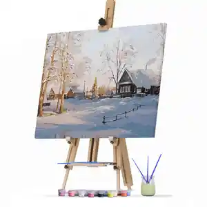 圣诞礼物冬季雪景图片手绘Diy油画丙烯酸漆儿童数字套件