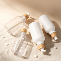 Botol Sampo Plastik Mewah 500ml Logo Personalisasi 300ml Botol Lotion Kondisioner Hitam Putih Transparan dengan Pompa Bambu