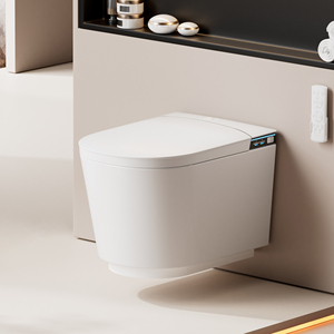 Toilette intelligente de luxe, mini, murale, avec siphon en S et en P, design moderne et compact, fonction lavage féminin, couvercle à levage automatique, siège chauffant - Product Image 1