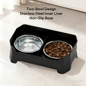 Elecpet mangkuk hewan peliharaan ganda 4 tinggi dapat diatur antiselip besar mangkuk makanan kucing anjing naik 304 baja tahan karat dengan desain kustom hitam - Product Image 4