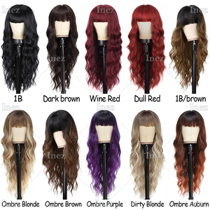 28 Inch Tự Nhiên Tóc Giả Màu Đen Với Đầy Đủ <span class=keywords><strong>Bangs</strong></span> Cơ Thể Dài Lượn Sóng Tóc Giả Tóc Chịu Nhiệt Tổng Hợp Không Có Ren Tóc Giả Cho Phụ Nữ - Product Image 4