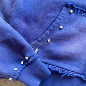 Fabricant de vêtements – Nouveaux sweats à capuche personnalisés avec fermeture éclair, style streetwear, coupe oversize et ample, 100 % coton, effet délavé à l'acide, avec strass, pour hommes - Product Image 4
