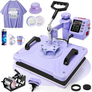 Nueva Máquina de Prensa de Calor 5 en <span class=keywords><strong>1</strong></span> de 29*38cm (12x15 Pulgadas) para Camisetas, Máquina de Transferencia de Calor Multifuncional para Camisetas, Color Morado - Product Image 1