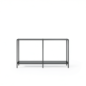 Black Tempered Glass Console <b>Table</b> Powder Coated Steel Modern Living Room Furniture Home <b>Decor</b> - Product Image 1