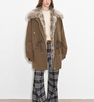 Parka de plumón de longitud media con cuello de piel Toscana, forro interior desmontable 90%, Parka larga de invierno de ganso blanco, chaqueta de plumón para mujer