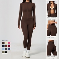 Ensembles 5 pièces pour femmes OEM ODM : Veste zippée à passe-doigt, Leggings taille haute effet push-up, Short cycliste, Brassière de sport, Ensemble de yoga croisé