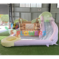 Maison de rebond toboggan à bas prix Combo Jungle Pastel Château gonflable industriel avec fosse à balles et toboggan