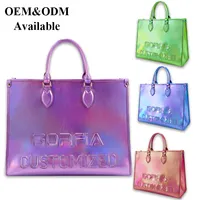 Oem Custom Logo Embossed Violet Square Leather Tote Bags for Women