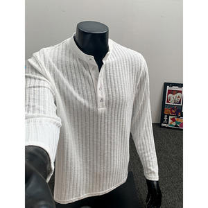 NOUVEAU T-shirt rétro à manches longues pour hommes <span class=keywords><strong>Old</strong></span> Money Style Bottoming <span class=keywords><strong>Henry</strong></span> Collar Casual Blank Made Polyester/Cotton - Product Image 1