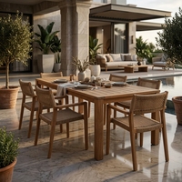 Meubles de jardin, table et chaises de jardin pour villa, ensemble de salle à manger extérieure en teck de luxe, table extérieure pour hôtel, ensemble de salle à manger extérieure pour hôtel