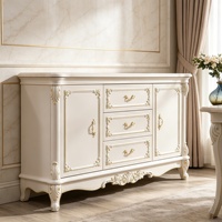 Buffet de luxe européen avec plateau en marbre, sculpté à la main, en bois massif, avec garniture dorée, armoire de rangement pour salle à manger, vente en gros
