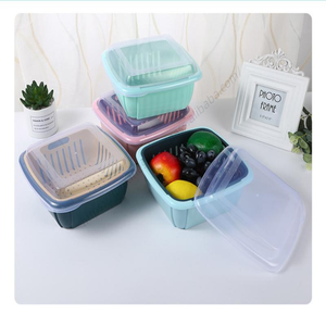 Cesta de drenaje multifuncional de plástico WDD596 al por mayor, caja de almacenamiento de alimentos de doble capa con tapa para refrigerador - Product Image 3