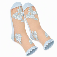 Kaos Kaki Wanita Jala Kristal Transparan dengan Bordir Bunga 3D