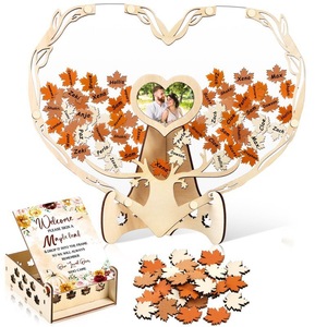 Heart Shape Maple Leaf <b>Guestbook</b> 6in Wooden Acrylic Diy <b>Wedding</b> Autumn Thanksgiving Place Card Holder - Product Image 5