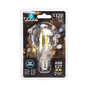 Lampadina LED a filamento A60 E27 12W, luce calda, a risparmio energetico, ideale per decorazione e ambienti accoglienti. - Product Image 3