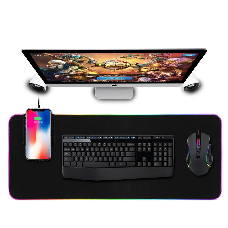 Hot sale wireless charger mouse pad large in stock e-sports office game desk pad luminous wireless charger electric mouse pad