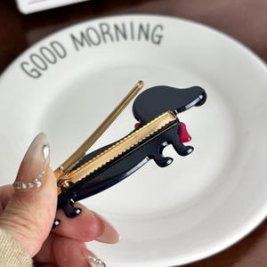 Pince à cheveux latérale en acétate, motif <span class=keywords><strong>Teckel</strong></span> mignon, style japonais et coréen, faite main haut de gamme, pour franges et mèches rebelles, pour fille - Product Image 4