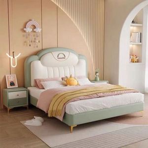Children's <b>Bed</b>, Male and Female Princess <b>Bed</b>, Solid Wood Small Unit, Single 1.5m <b>Bed</b>, Cream Wind Soft Foreskin <b>Bed</b> - Product Image 4