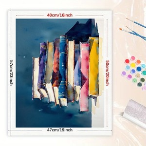 Kit de pintura por números <span class=keywords><strong>para</strong></span> amantes de los <span class=keywords><strong>libros</strong></span> <span class=keywords><strong>para</strong></span> <span class=keywords><strong>adultos</strong></span>, libro colorido DIY apilado irregularmente de 16x20 pulgadas, regalos de arte sin marco - Product Image 2