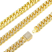 Chaîne cubaine Hip Hop Bling Bling de 13 mm plaquée or pour hommes et femmes, collier Miami