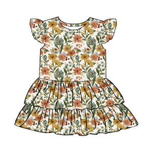 Milk Silk <b>Girls</b> Tiered <b>Dress</b> Flutter Sleeve Printed Kids Ruffle Layered <b>Dress</b> - Product Image 3