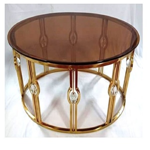Table en acier design personnalisé avec revêtement en poudre de laiton et dessus en verre fabricant indien usine - Product Image 3